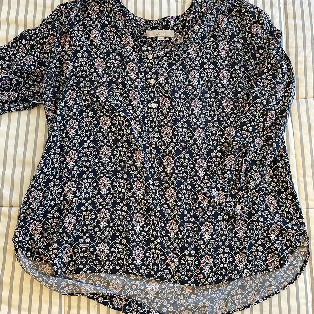 LOFT Navy Blue Red White Floral Tunic XL